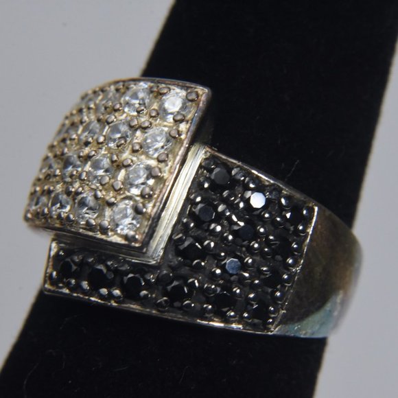 Ross-Simons - Sterling Silver White and Black Crystal Pave Set Ring - Size 6 - Picture 4 of 5